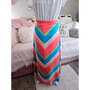 Lilly Pulitzer 100% Silk Colorful Chevron Maxi Skirt