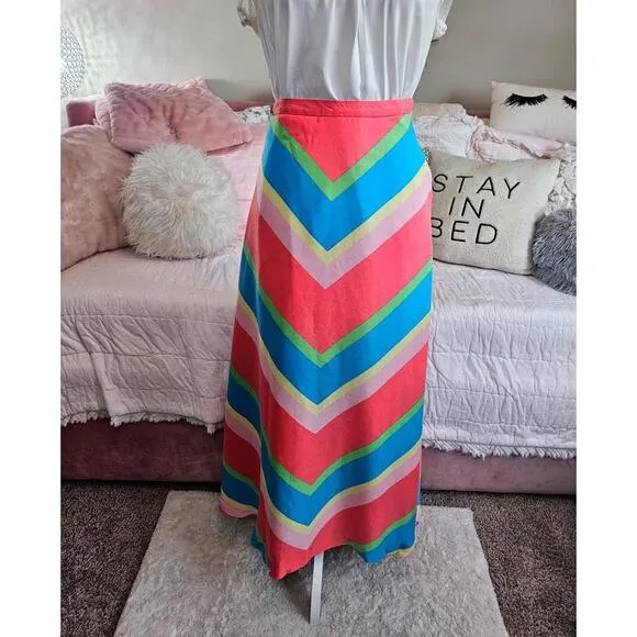 Lilly Pulitzer 100% Silk Colorful Chevron Maxi Skirt