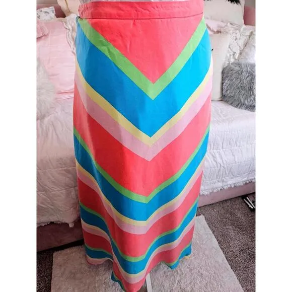 Lilly Pulitzer 100% Silk Colorful Chevron Maxi Skirt