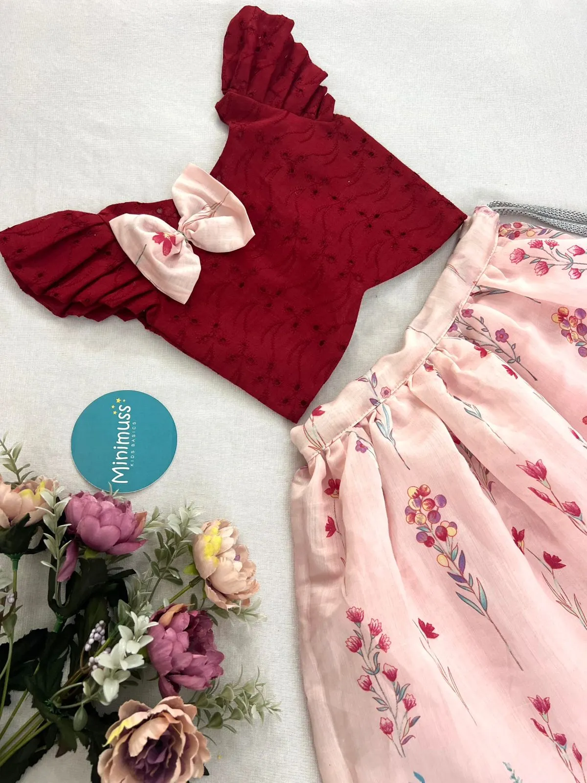 LITTLE BLOOMER MAROON SKIRT SET