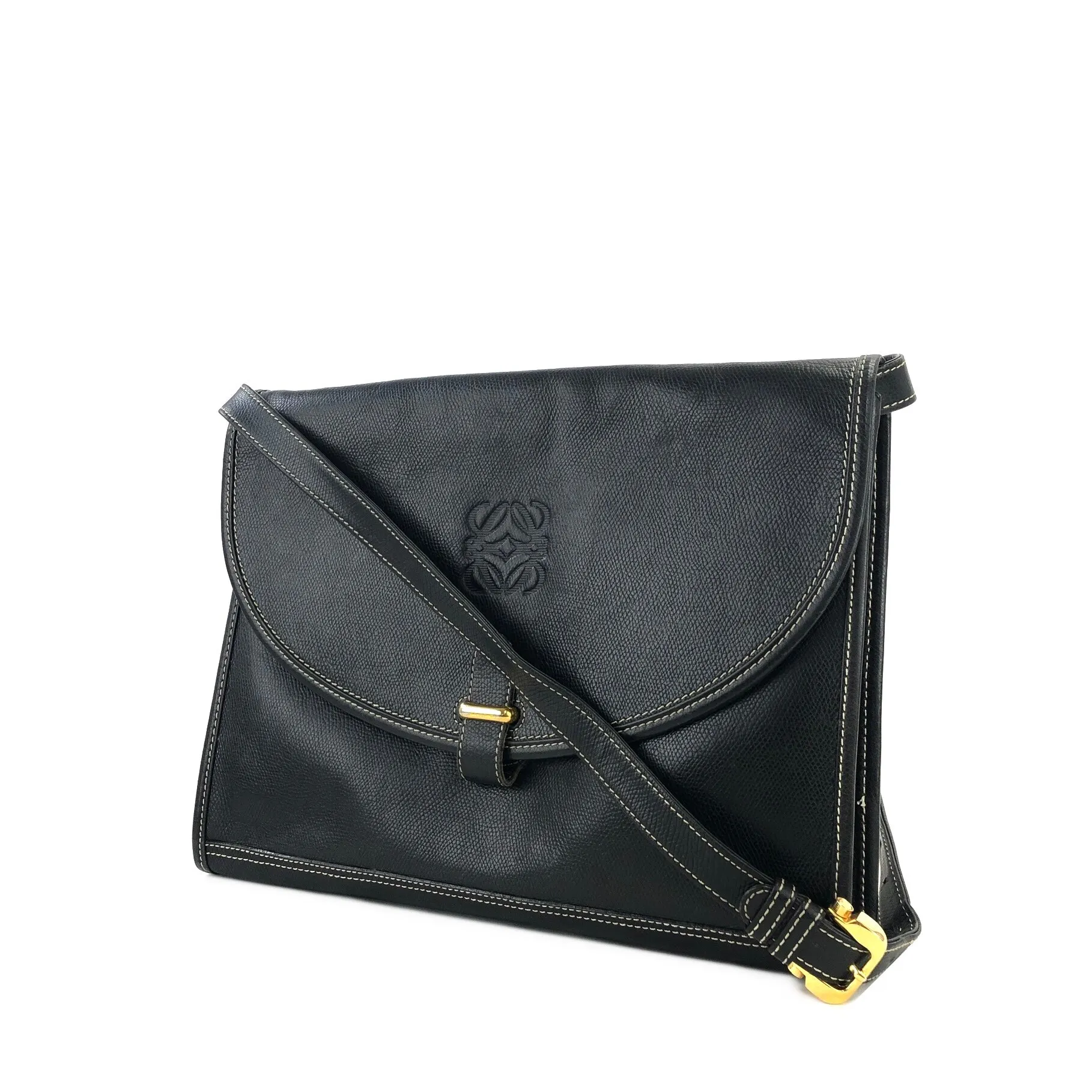LOEWE Anagram Leather Shoulderbag Black Vintage Old h7hvg4