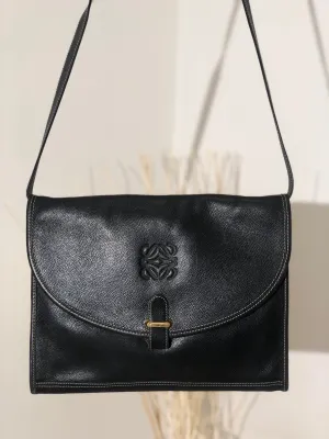 LOEWE Anagram Leather Shoulderbag Black Vintage Old h7hvg4