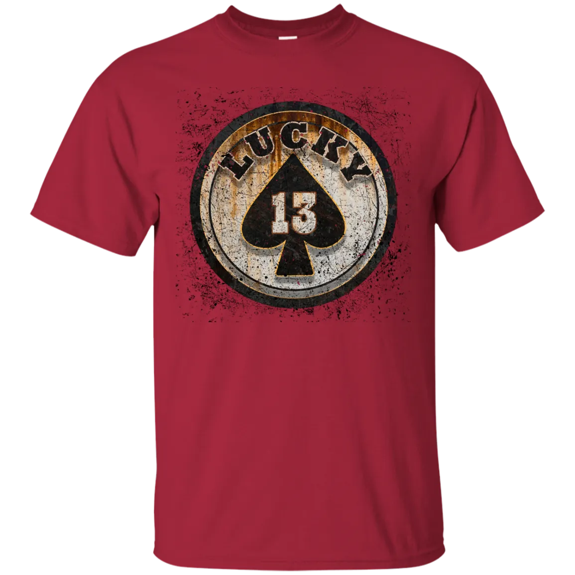 Lucky 13 Custom Worn T-shirt Skull Death Ghost Fear Rocker Hell Fashion