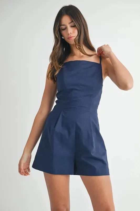 MABLE Adjustable Shoulder Strap Linen Romper