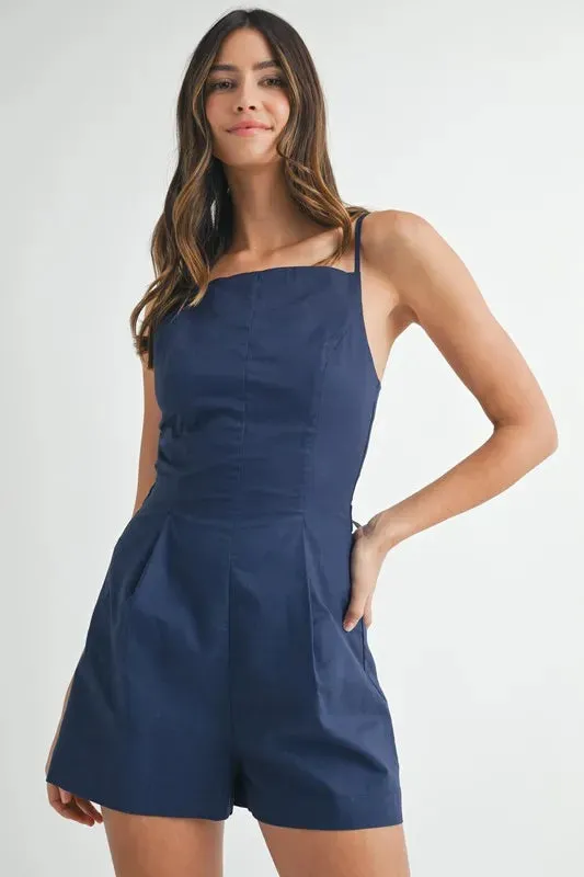 MABLE Adjustable Shoulder Strap Linen Romper