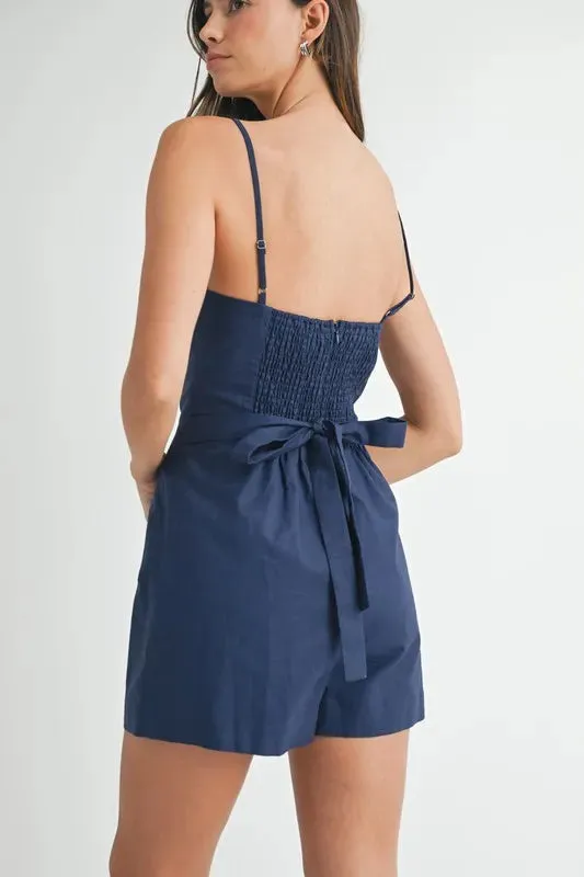 MABLE Adjustable Shoulder Strap Linen Romper