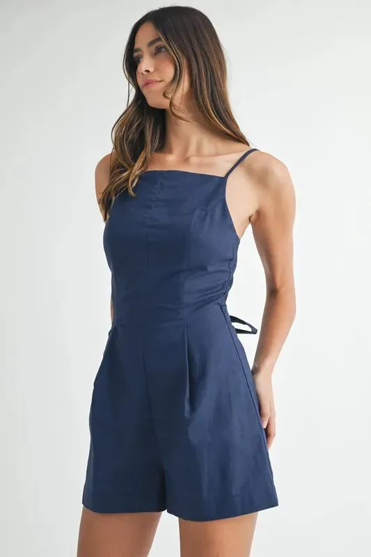 MABLE Adjustable Shoulder Strap Linen Romper