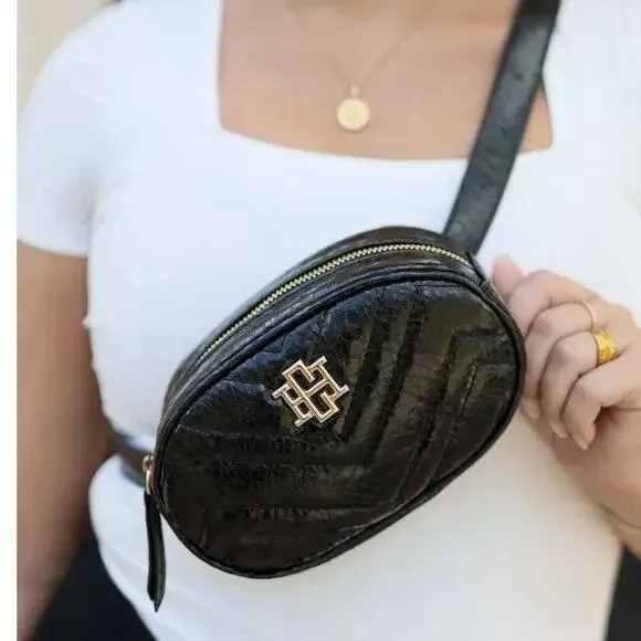 Macey Quilted Black Belt Bag