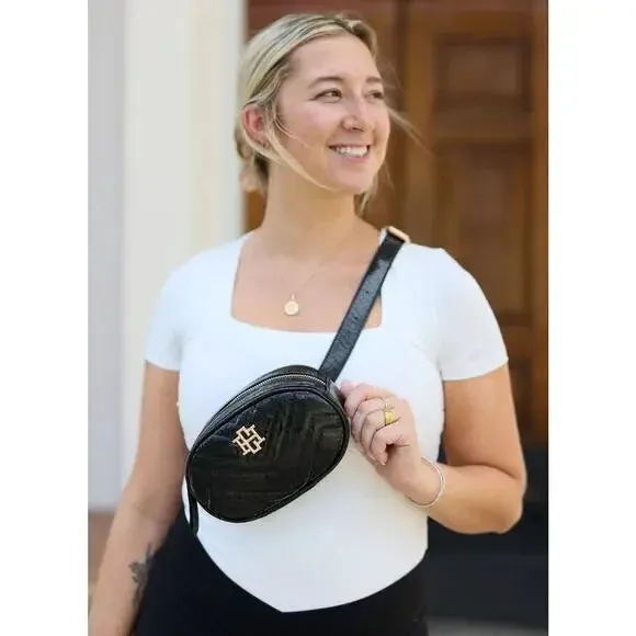 Macey Quilted Black Belt Bag