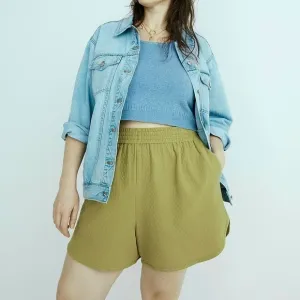 Madewell Quilted Pull-On Dolphin Shorts Cotton Green NWT