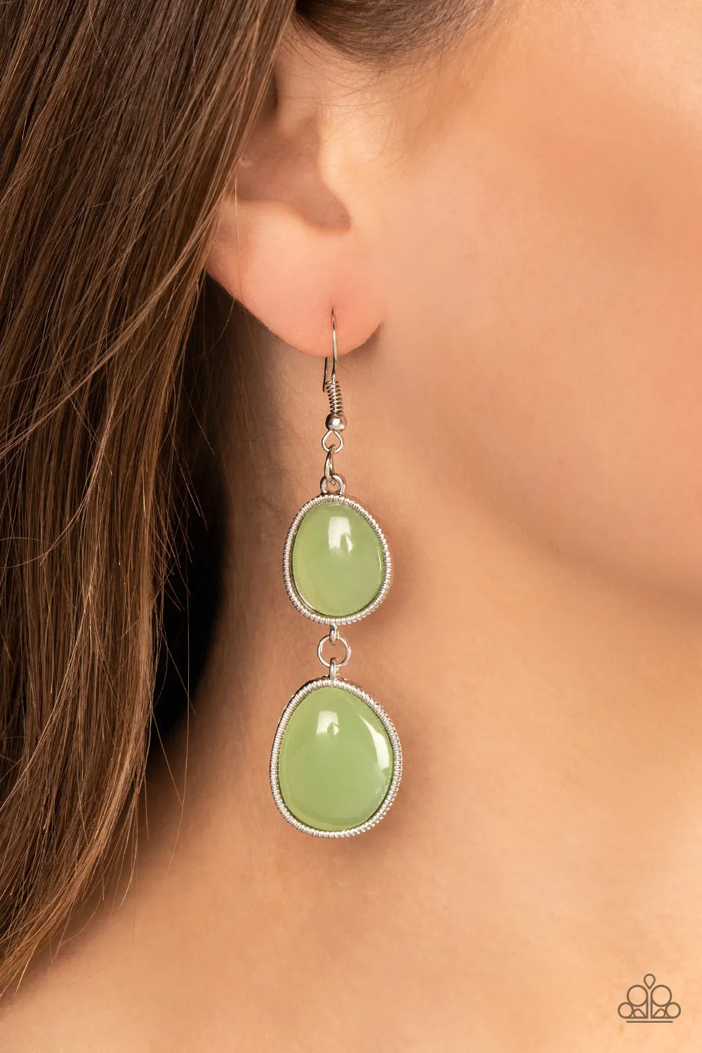 Mediterranean Myth - Green - Asymmetrical Bead Paparazzi Fishhook Earrings