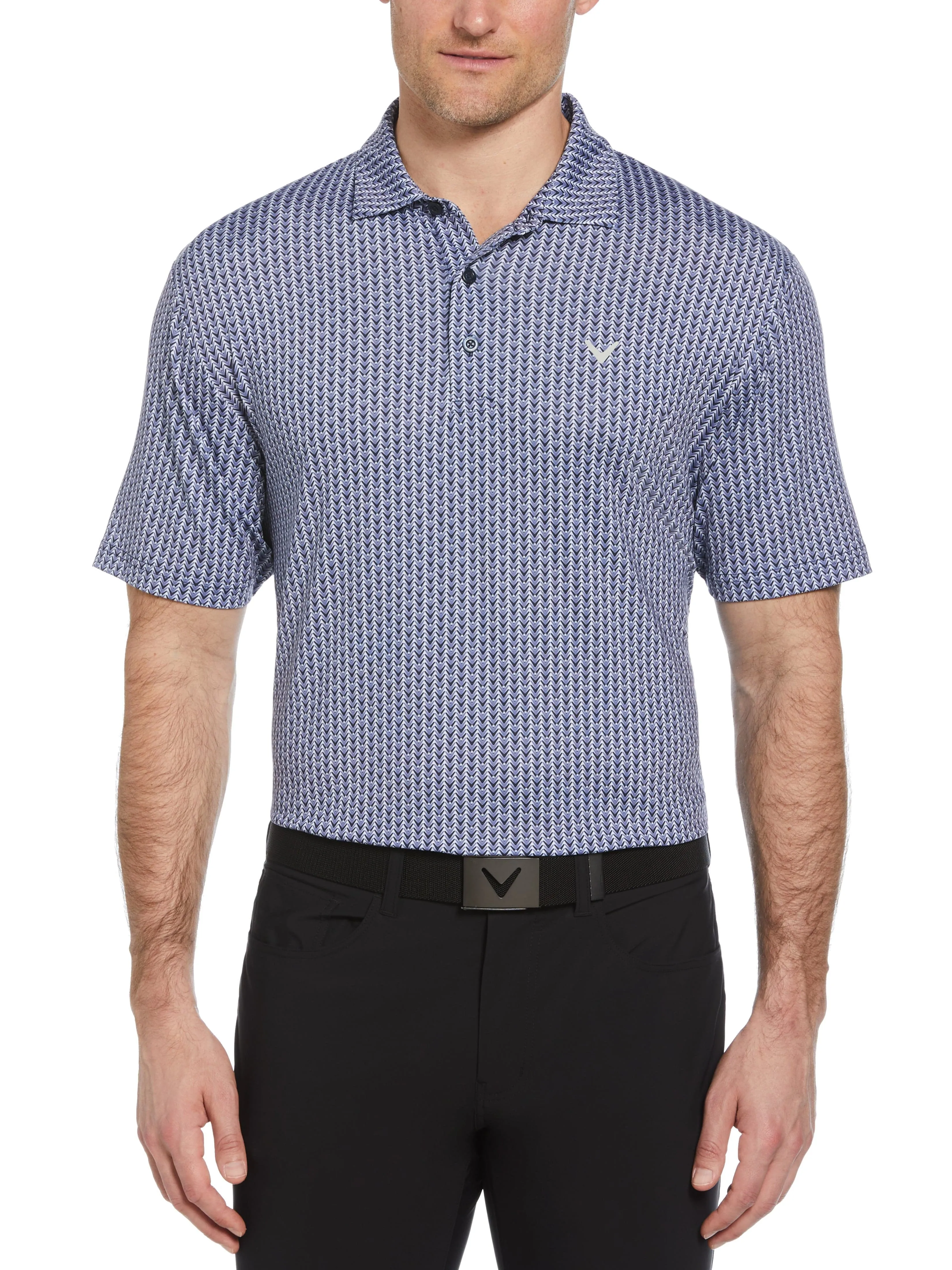 Mens Herringbone Print Polo
