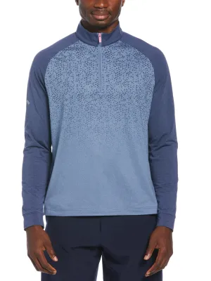 Mens Quarter Zip Mixed Media Raglan Sleeve Pullover Golf Sweater