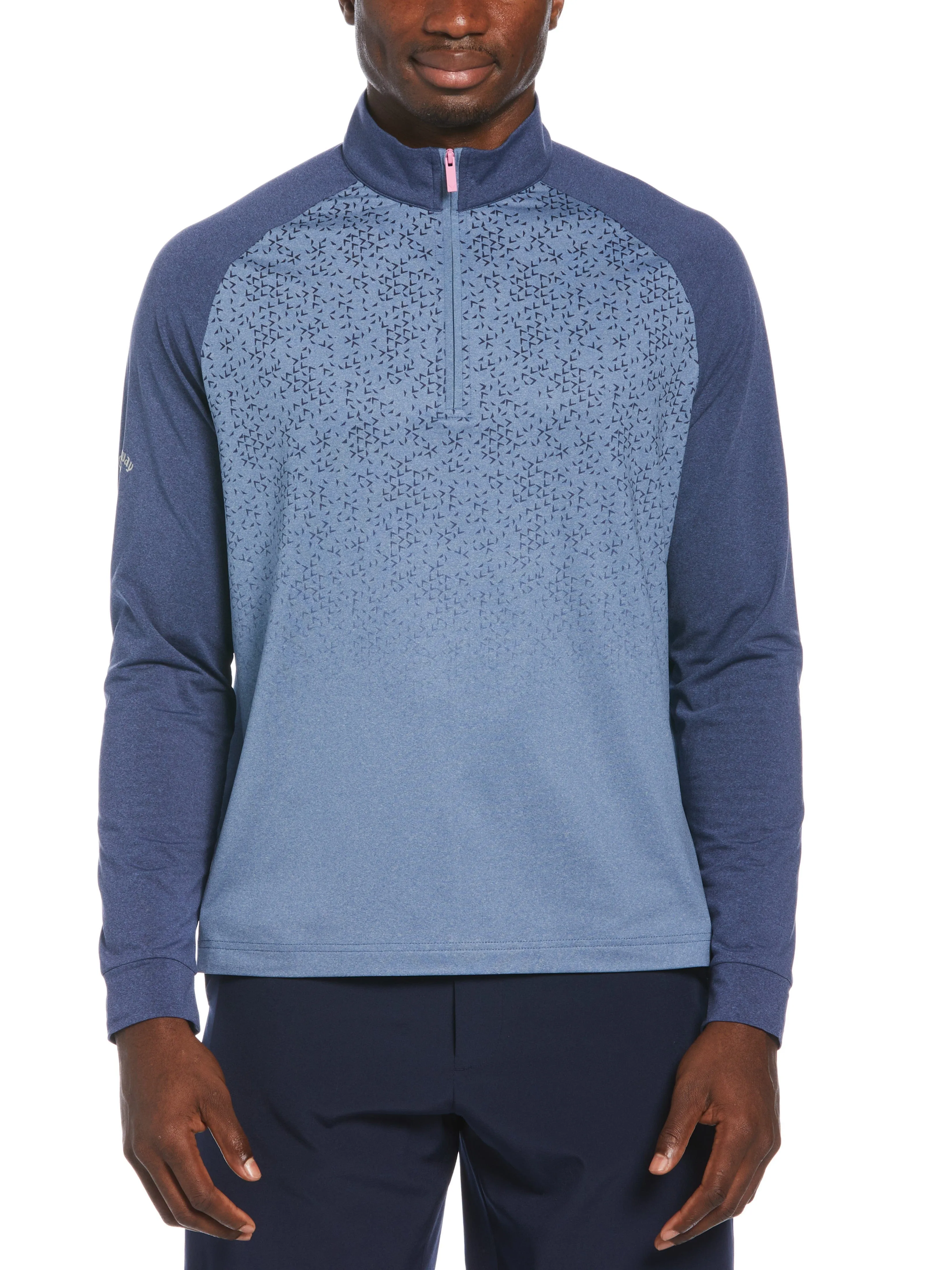 Mens Quarter Zip Mixed Media Raglan Sleeve Pullover Golf Sweater