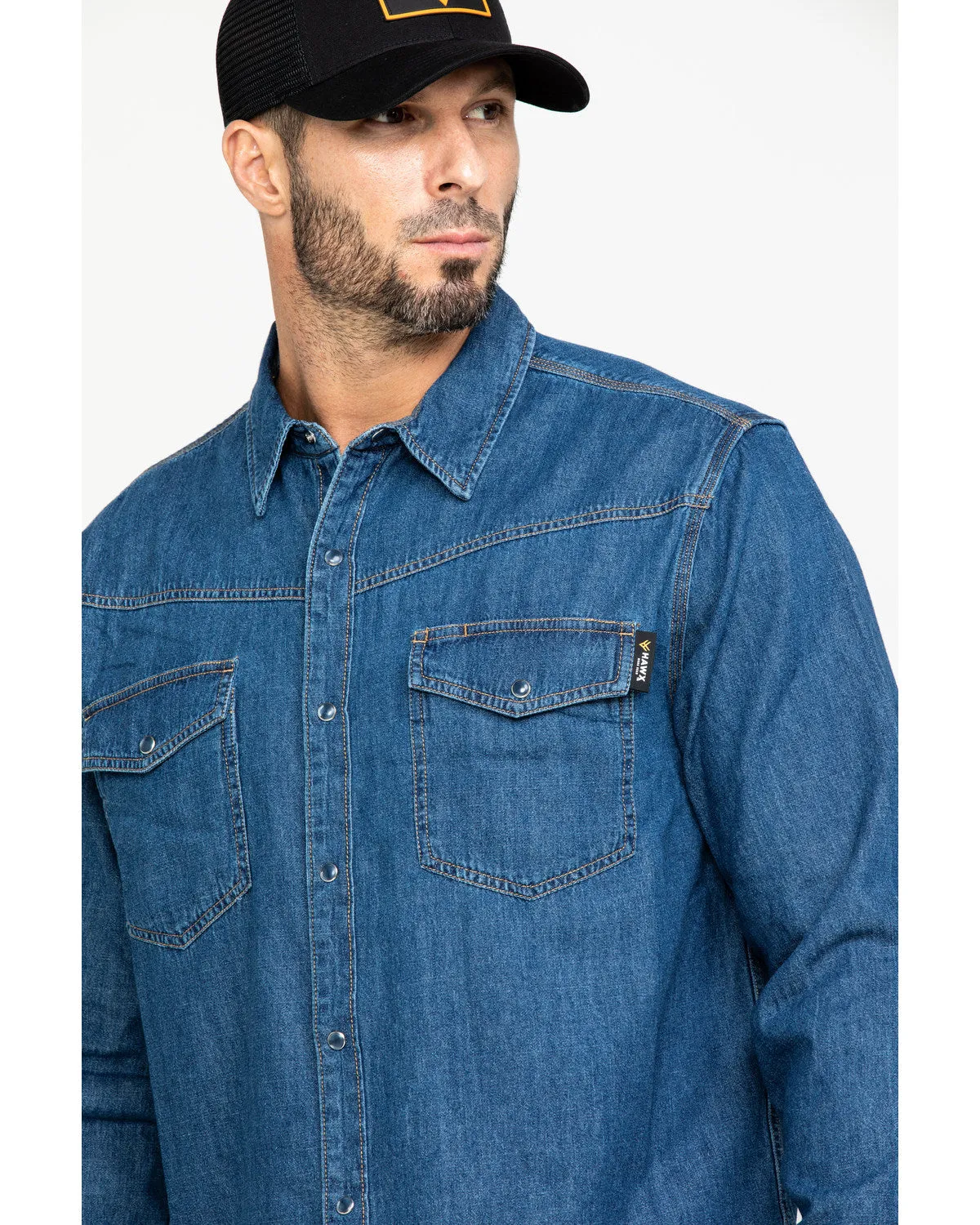 Men's Stonewashed Denim Snap Western Long Sleeve Work Shirt - Big