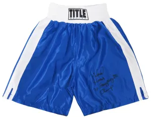 Michael Moorer Signed Title Blue Boxing Trunks w/3x Champ (In Black) - (SS COA)
