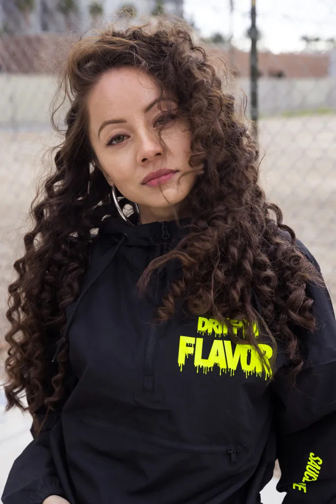 Neon Yellow Drippin Flavor | Black Crop-Zip Windbreaker