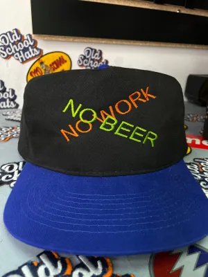 NO BEER NO WORK! Custom embroidered vintage hat strap back black and blue