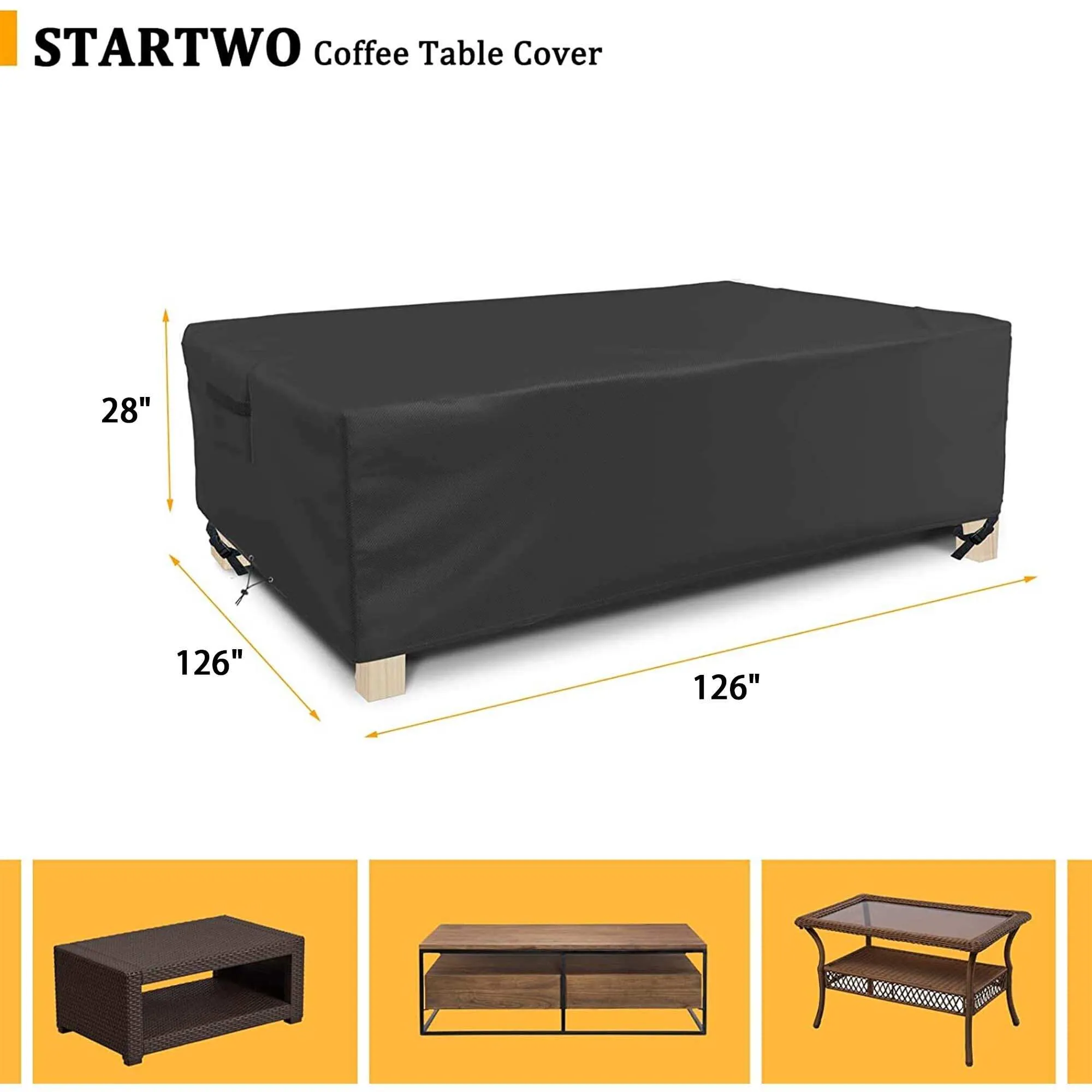 Patio Coffee Table Cover, Waterproof Outdoor Furniture Rectangular Small Table Covers - 126*62*28