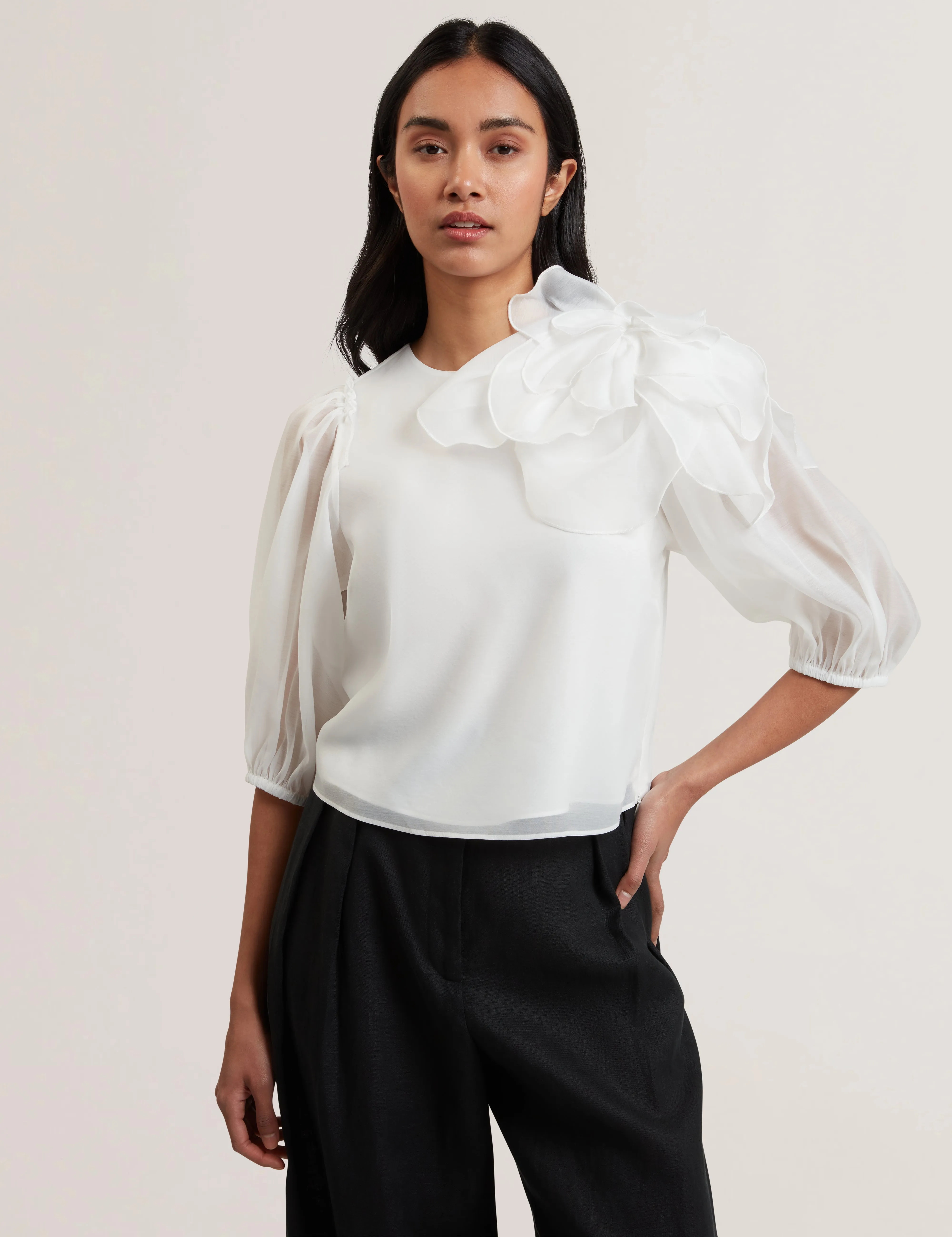 Piiah Organza Corsage Detail Top Ivory