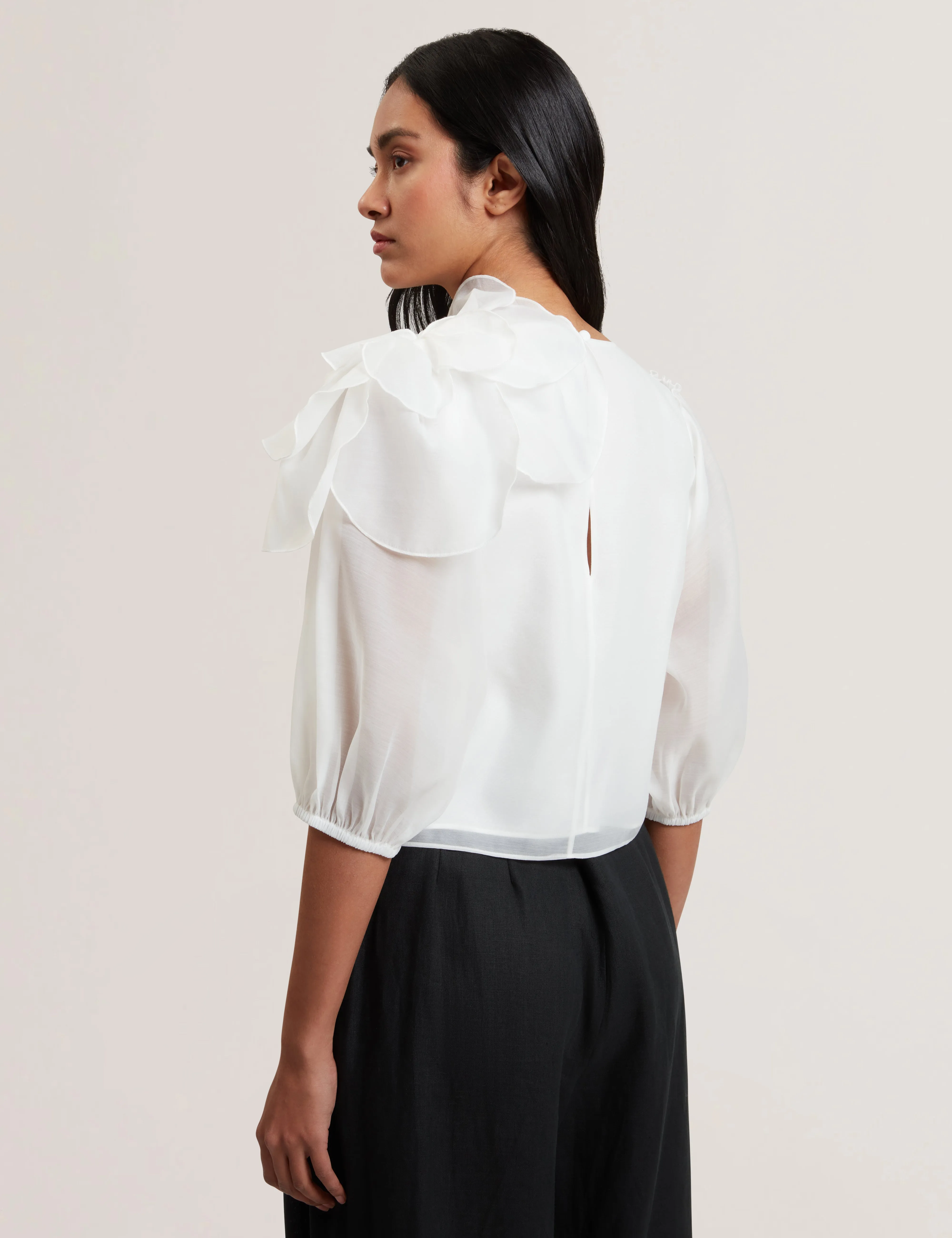 Piiah Organza Corsage Detail Top Ivory