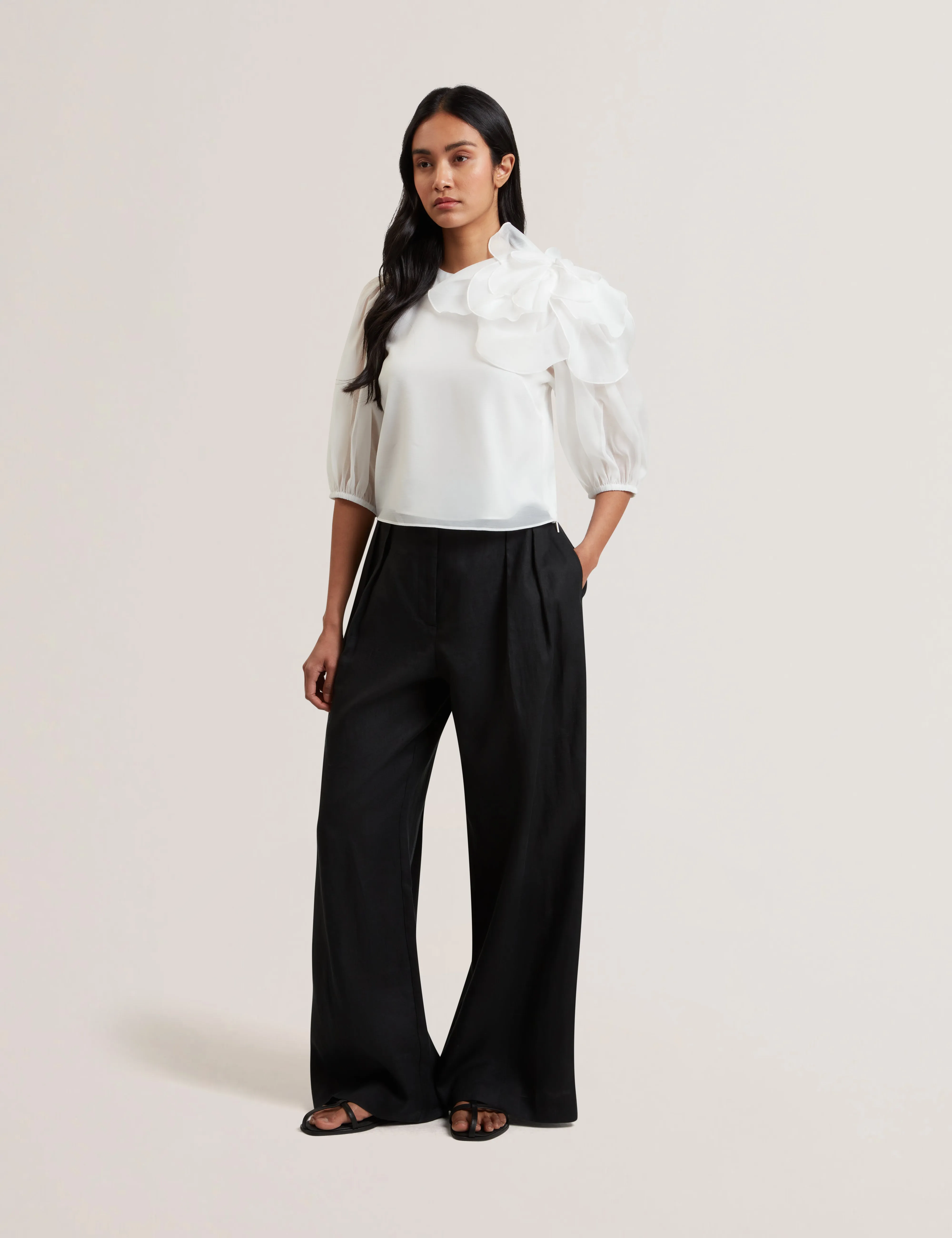 Piiah Organza Corsage Detail Top Ivory