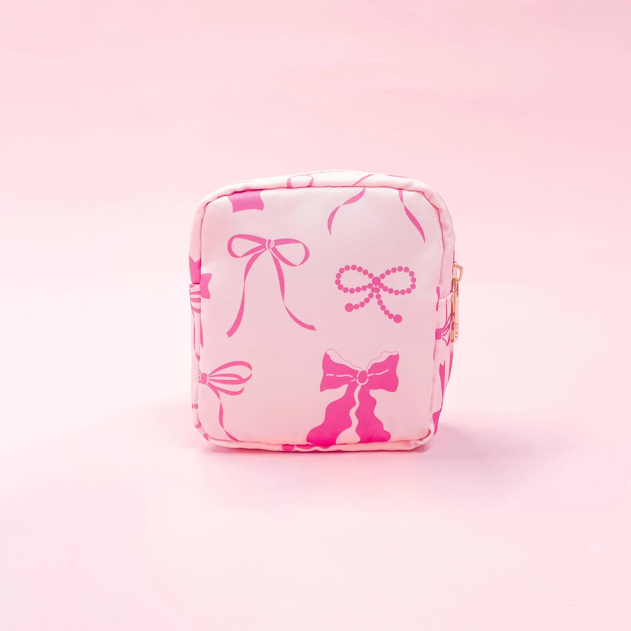 Pink Bows Nylon Cosmetic Zipper Bag: Large
