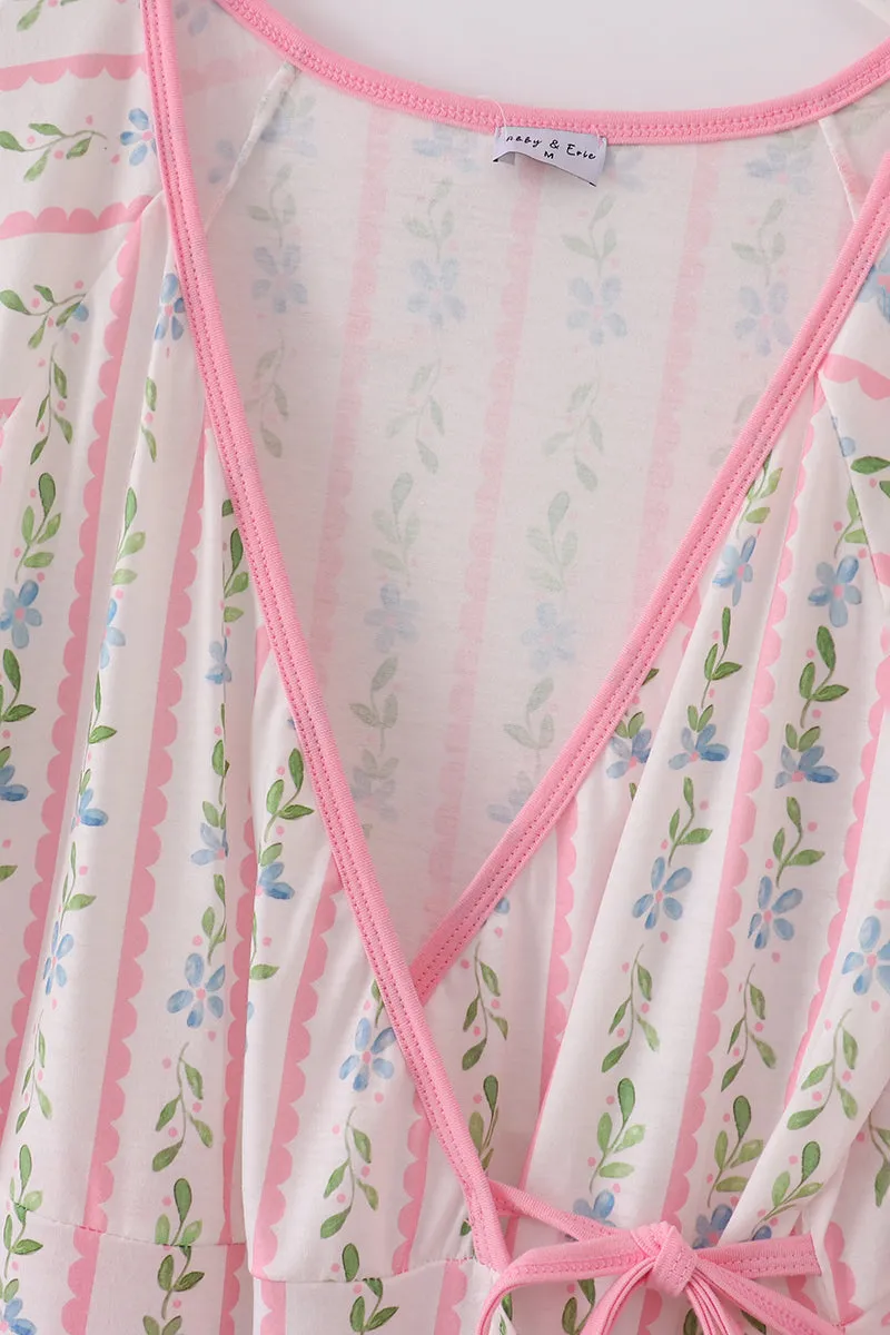 Pink floral print mom ruffle dress