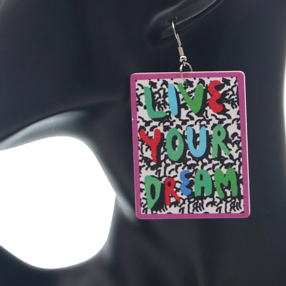 Pink Live Your Dream Wooden Earrings