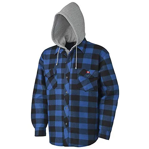 Pioneer V3080393-L Polar Fleece Work Shirt - Quilted Hooded, Royal-Black Plaid, L