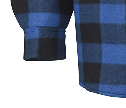 Pioneer V3080393-L Polar Fleece Work Shirt - Quilted Hooded, Royal-Black Plaid, L