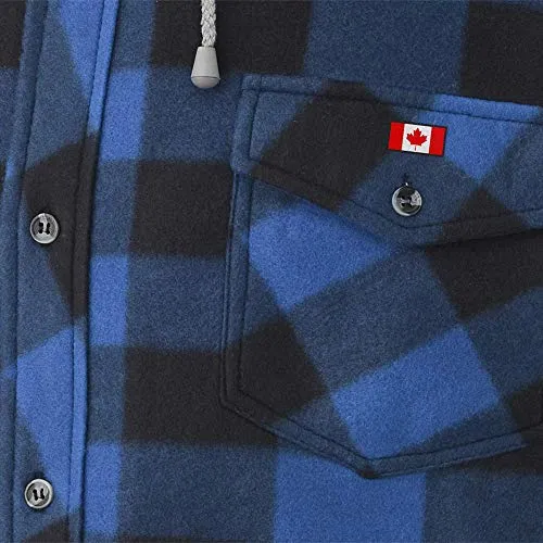 Pioneer V3080393-L Polar Fleece Work Shirt - Quilted Hooded, Royal-Black Plaid, L