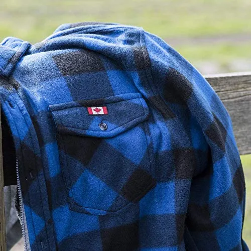 Pioneer V3080393-L Polar Fleece Work Shirt - Quilted Hooded, Royal-Black Plaid, L