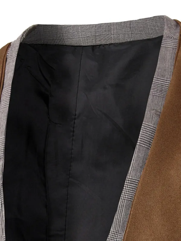 Plaid Insert Buckled Single Breasted Waistcoat 5383