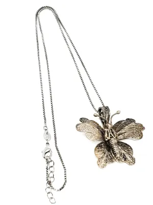 Portugal spun silver large butterfly sterling silver vintage pendant necklace 925