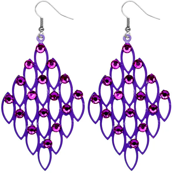 Purple Studded Rhinestone Cutout Mini Earrings