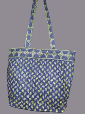 Quilted Fabric Large Blue and Green Tote Bag - preowned