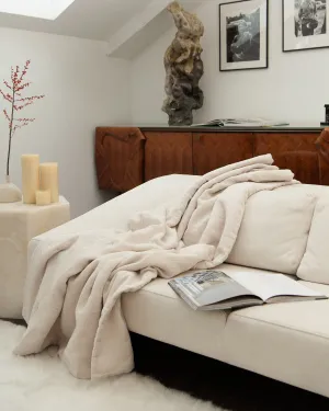 Quilted linen blanket in Beige