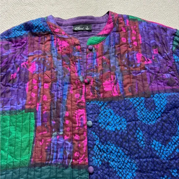 Quilted Patchwork Print Artsy Purple Jacket 1X