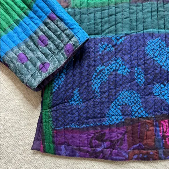 Quilted Patchwork Print Artsy Purple Jacket 1X