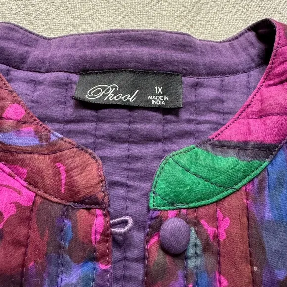 Quilted Patchwork Print Artsy Purple Jacket 1X