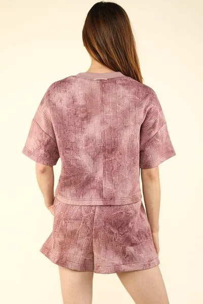 Quilted Washed Crop Top & Shorts Set – Cozy Textured Two-Piece Loungewear