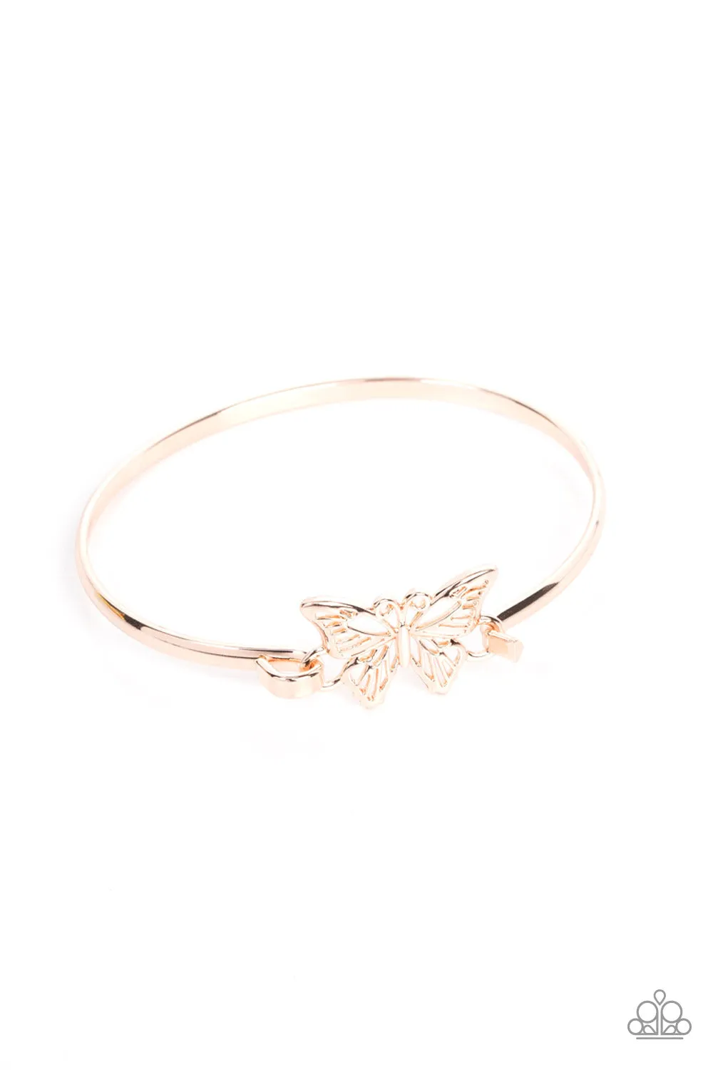 "Did I Flutter?" Rose Gold Metal Open Work Butterfly Hook & Loop Bracelet