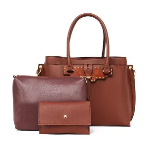 Rad Brown Leather 3 In 1 Handbag With Wood Trimmings