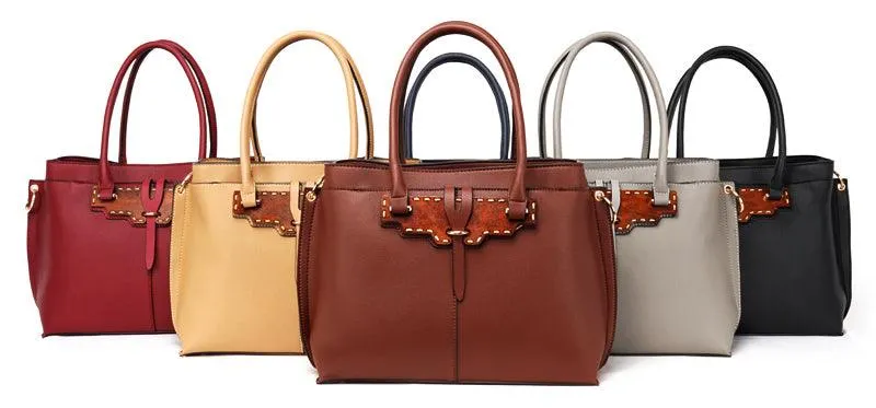 Rad Brown Leather 3 In 1 Handbag With Wood Trimmings