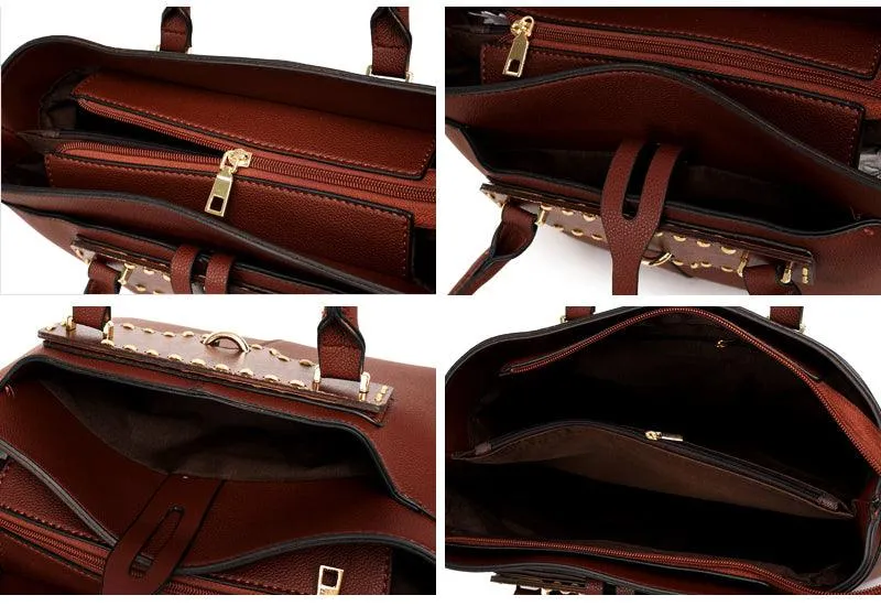 Rad Brown Leather 3 In 1 Handbag With Wood Trimmings