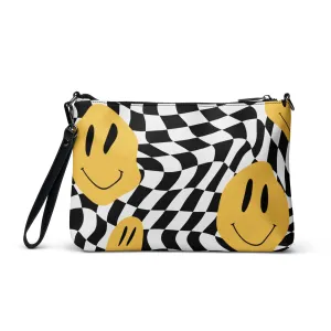 Retro Black & White Checkered Smiley Face Crossbody Bag