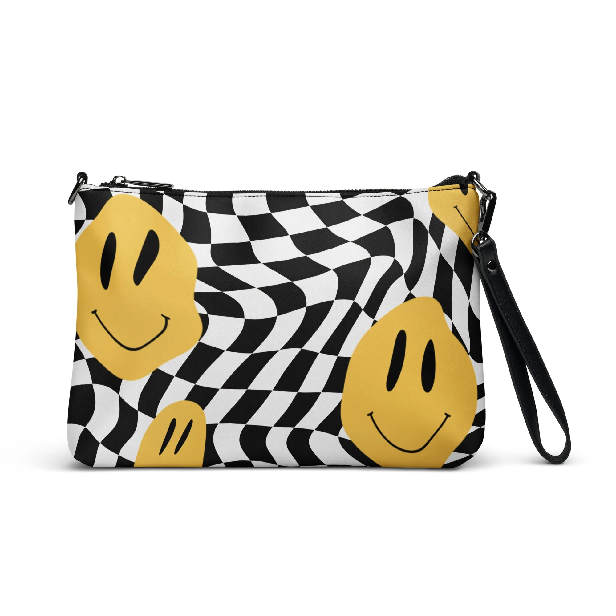 Retro Black & White Checkered Smiley Face Crossbody Bag