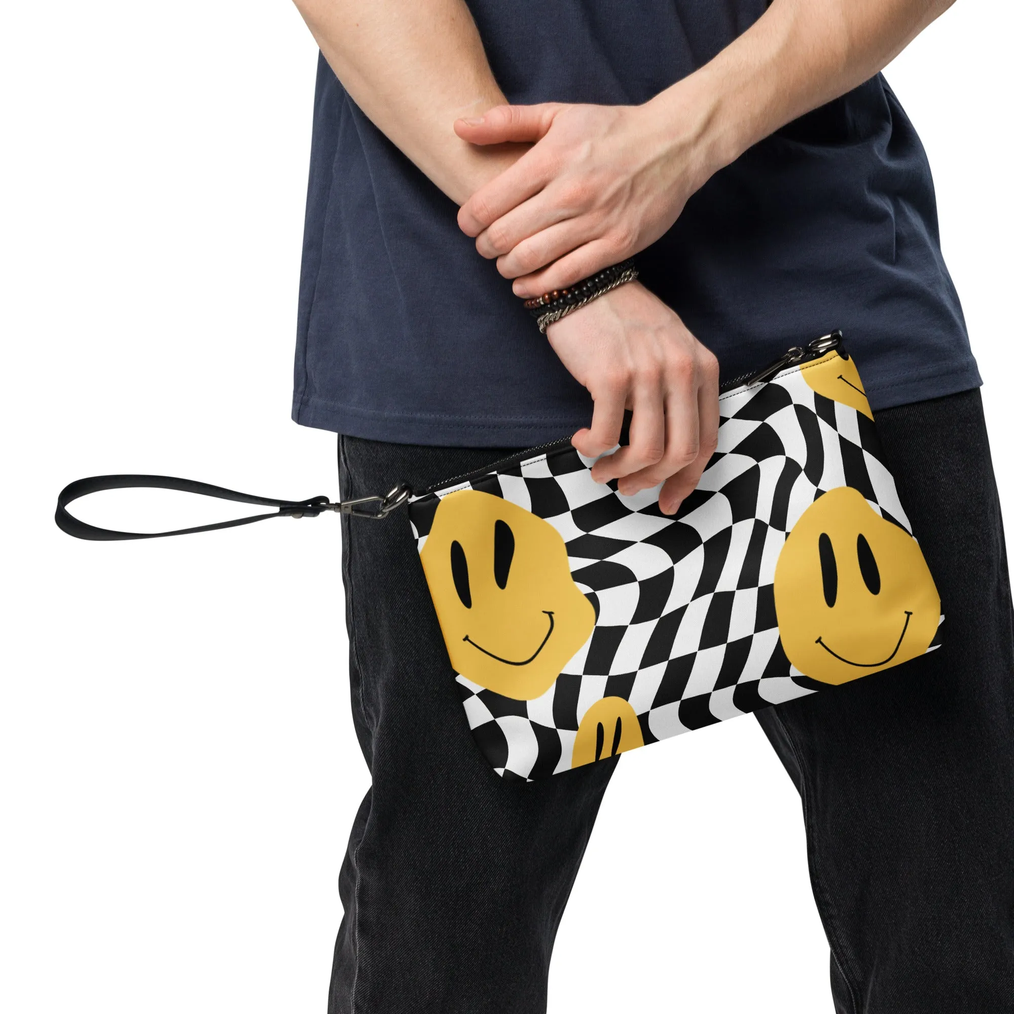 Retro Black & White Checkered Smiley Face Crossbody Bag