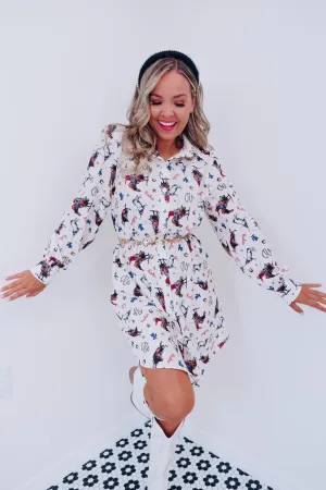 Rodeo Bull Print Shirt Dress